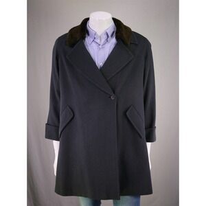 Paul Stuart Vintage Gray Twill Wool Overcoat w/ Faux Fur Collar Ladies Medium